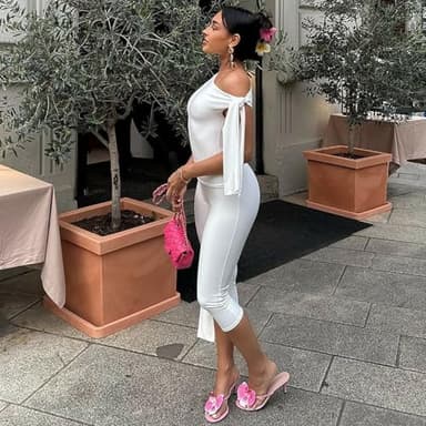 Elainone Capri Sets Women 2 Piece Outfits Sexy One Shoulder Sleeveless Crop Tops Bodycon Pant Sets - Image 6