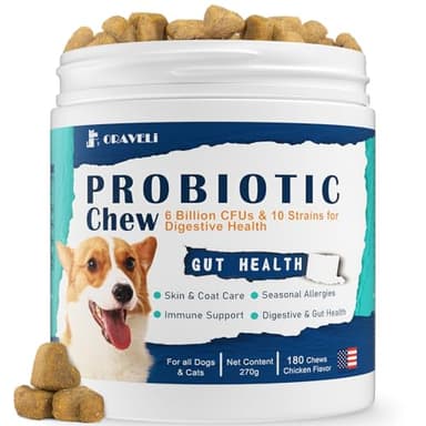 ORAVELi Probiotics for Dogs - Dog Probiotics with Prebiotics & Digestive Enzymes, Support Cut Health, Digestive Health & Immune System, Diarrhea & Allergy Itch Relief, 180 Soft Chews - Image 1