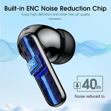 Wireless Earbuds Bluetooth 5.3 Headphones 40 Hrs Playtime with LED Display, Deep Bass Stereo and Noise Cancelling Bluetooth Earbuds HD Mics IPX7 Waterproof Ear Bud for iPhone and Andorid, Metal Black - Image 5