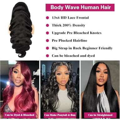 LEFGODY 30 Inch Body Wave Lace Front Wigs Human Hair 200 Density 12a Grade 100% Virgin Human Hair Wigs for Black Women 13x6 Hd Transparent Lace Pre Plucked Natural Black - Image 3