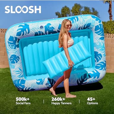 SLOOSH Inflatable Tanning Pool Lounger Float, 85" x 57" Extra Large Pool Floats Adult with Pillow, 4 in 1 Suntan Tub Raft Floatie,Sunbathing Bed Lounge for Water Blow Up Ball Pit Party Gifts, XL-Blue - Image 6