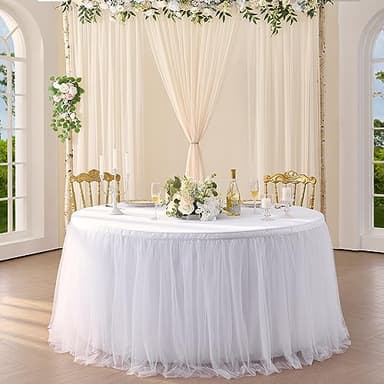 Suppromo 6ft White Tulle Table Skirt for Rectangle Tables or Round Tables Tutu Table Skirt White Ruffle Table Cloths for Wedding Bridal Shower Birthday Party Desk Skirt Decorations - Image 3