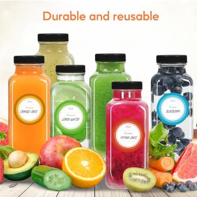 STARSIDE 16oz Glass Juice Bottles with Lids 12 Pack - Square Reusable Drinking Jars for Juicing, Milk, Kombucha - Includes 1 Sponge Brush, 12 Colored Labels - Image 8