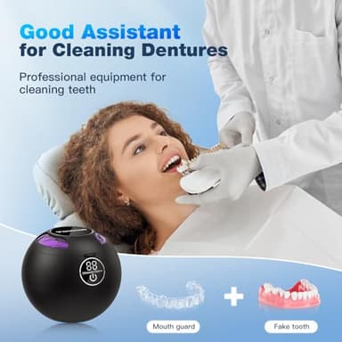 Ultrasonic Retainer Cleaner Machine,45kHz Ultrasonic Cleaner,UV Lamp 360°Cleaning for Dentures,Mouth Guard,Jewelry,Braces,Toothbrush Heads with 250 ML Dental Cleaning Pod, 6 Modes,Black - Image 6