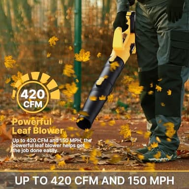 LEAPUL Leaf Blower, 21V Electric Cordless Leaf Blower, 2 X 2.0Ah Batteries and Charger Included, Lightweight Leaf Blower for Patio Cleaning, Lawn Care, Blowing Leaves and Dust, etc. LP69, Yellow - Image 4