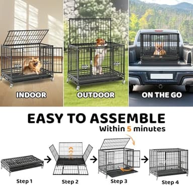 Homey Pet 37 inch Stackable Heavy Duty Dog Crate, Indestructible Escape Proof Dogs Cage Kennel with Lockable Wheels, Removable Tray & Metal Grid, Double Doors for High Anxiety Medium/Small Dogs - Image 4