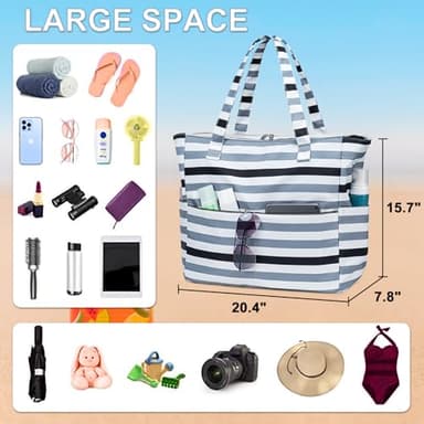 LEDAOU Beach Bag for Women Waterproof Sandproof Tote Bag Pool Bag with Zipper for Gym Shopping Travel with Wet Pocket - Image 4