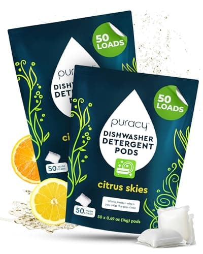 Puracy Dishwasher Pods, Natural Dishwasher Detergent, Citrus Skies Dish tabs - Enzyme-Powered, Spot & Residue Free - TikTok Trend Items, Must Haves from TikTok (Citrus Skies, 50 Count - 2 Pack) - Image 1