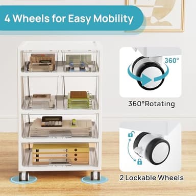 Vtopmart Plastic Drawer Storage Orangizer, 4 Tier 6 Drawers with Wheels for Office Supplies, Art Crafts, Under Desk Storage for Office, Bathroom, Dresser, 1 Pack/Clear - Image 7