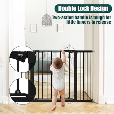 keny 29.7"-51.5" Extra Wide Baby Gate for Stairs, Easy Walk Thru Dog Gate with 21.1" Large Opening Door, Pressured Mounted No Drilling Pet Gate, 30" Tall, Black - Image 2