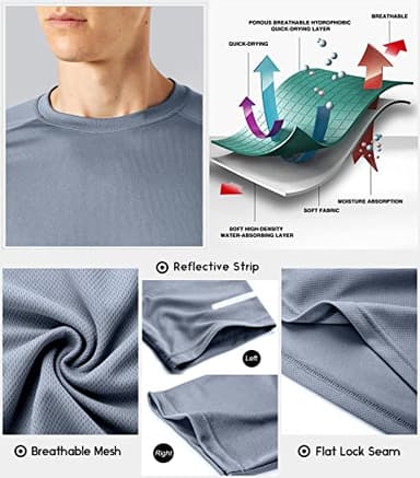 3 Packs Workout Shirts for Men - Activewear Tops Gym Shirts Dry Fit Mesh Moisture Wicking Running Fitness Short Sleeve Crewneck Sports Athletic T-Shirt Tops Black/Gray/Blue-3P02-M - Image 7