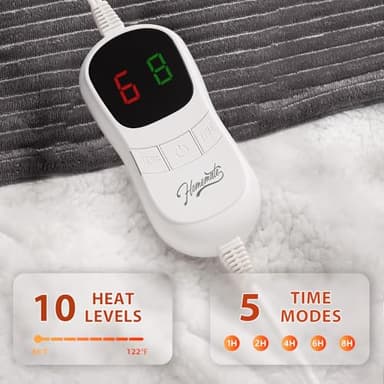 Homemate Heated Blanket Electric Throw - 50"x60" Heating Blanket Throw 1/2/4/6/8 Hours Auto-Off 10 Heat Levels Over-Heat Protection Soft Flannel Sherpa Heater ETL Certification - Image 4