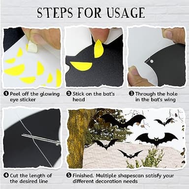 24pcs Halloween Hanging Bats Decorations Outdoor, Halloween Bats Outdoor Decor, 4 Different Sizes with Glowing Eyes for Outside Tree Yard Porch Party Decor - Image 4