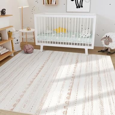 Nakagishi Area Rugs 9x12 Living Room: Washable Boho Large Neutral Modern Soft Farmhouse Rug Stain Resistant Indoor Floor Non-Slip Carpet for Bedroom Nursery Kids Playroom Office Dining Room- Brown - Image 8