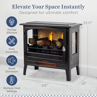 Country Living Infrared Freestanding Electric Fireplace Stove Heater in Bronze | Multiple Flame Colors, Metal Design with Faux Wooden Logs | Alexa/WiFi Enabled - Remote Included - Image 5