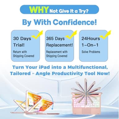 BABG iPad 9th Generation Case with Keyboard,360° Rotatable,Touchpad,Backlit Keyboard with Pencil Holder for 10.2 inch iPad 9th Gen 2021/ 8th Gen 2020/7th Gen 2019 and iPad Air 3/Pro 10.5"-Rose Gold - Image 7