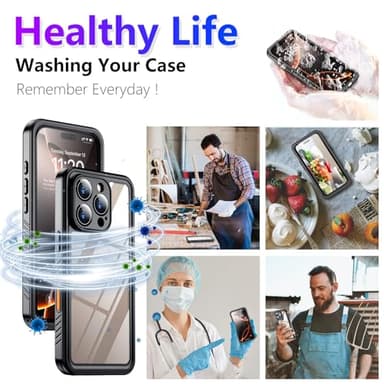 Temdan Compatible with iPhone 16 Pro Max Case Waterproof, Built-in Screen & Camera Protector IP68 Underwater Full Body 16FT Military Dropproof Shockproof Phone Case 6.9"-Black/Clear - Image 7