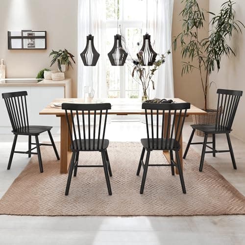 LUE BONA Windsor Dining Chair Set of 4, Spindle Back Wooden Chairs for Kitchen and Dining Room, Restaurant, Cafe, Hotel, Black - Image 1