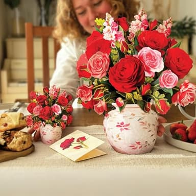 Freshcut Paper Pop Up Cards, Blooming Roses, 12 Inch Life Sized Forever Flower Bouquet 3D Popup Greeting Cards, Valentine's Day, Anniversary Card, Blank Notecard & Envelope - Image 3