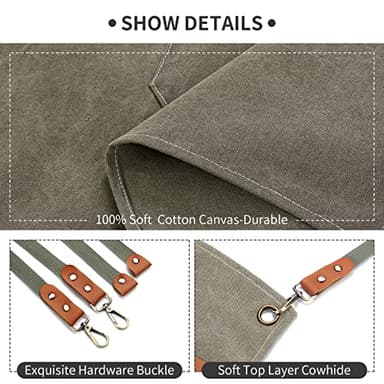 ZOMAO Cotton Canvas Cross Back Apron for Men and Women,Chef Apron With Adjustable Strap and Large Pockets,Kitchen Cooking Baking Bib Heavy Duty Work Apron - Image 3
