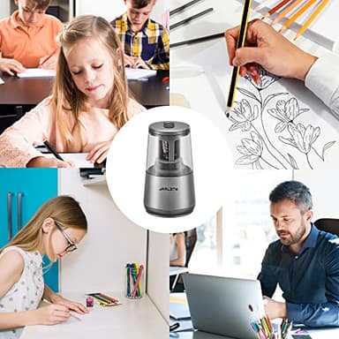 JARLINK Electric Pencil Sharpener, Heavy-Duty Helical Blade to Fast Sharpen, Auto Stop for No.2/Colored Pencils(6-8mm), AC Adapter/Battery Operated in School Classroom/Office/Home (Gray) - Image 8
