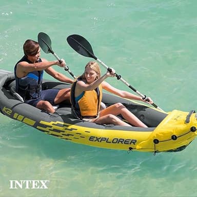 Intex 68307EP Explorer K2 Inflatable Kayak Set: Includes Deluxe 86in Aluminum Oars and High-Output Pump – SuperStrong PVC – Adjustable Seats with Backrest – 2-Person – 400lb Weight Capacity - Image 5