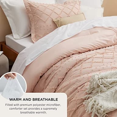 Bedsure Twin/Twin XL Comforter Set - Coral Pink Comforter, Boho Tufted Shabby Chic Bedding, 2 Pieces Vintage Farmhouse Bed Set for All Seasons, Fluffy Soft Bedding with 1 Pillow Sham - Image 4