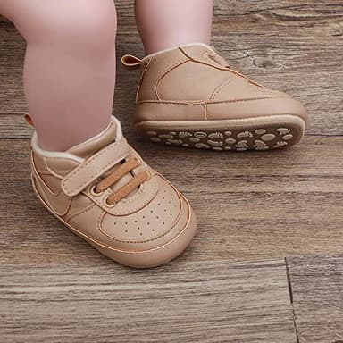 Clowora Unsex Baby Shoes Boys Girls Infant Sneakers Non-Slip Soft Rubber Sole Toddler Crib First Walker Lightweight Shoes (A02/Khaki,12-18 Months) - Image 2
