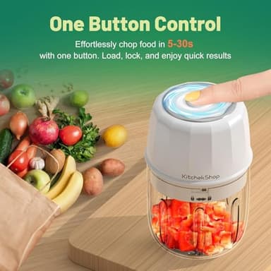 KitchekShop Electric Garlic Chopper, 300ML Portable Cordless Mini Food Processor, Rechargeable Vegetable Chopper Blender for Nuts Chili Onion Minced Meat and Spices BPA-Free(White) - Image 4