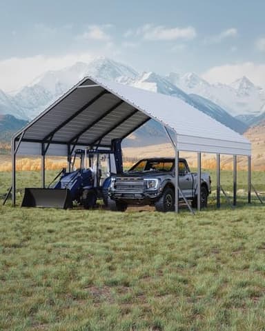 Garveelife 20'x20'x13' Metal Carport for 2 Cars, Heavy Duty Steel Frame for All Weather, Permanent Shelter for Boats, Full-Sized Pickup Trucks, and Tractors, N.W. 800 Lbs - Image 1