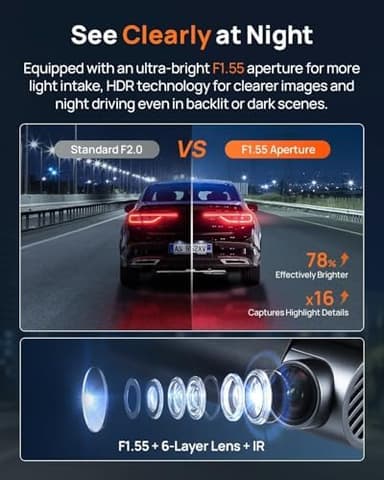 70mai 4K Dash Cam Front and Rear, Built in Wi-Fi 6 & GPS Car Camera, Super Night Vision, ADAS, 3'' IPS Screen, 24H Parking Mode, Time-Lapse, Loop Recording, with 128GB Card (A800SE - Image 4