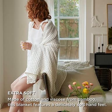 Bedsure Cooling Cotton Waffle King Size Blanket - Lightweight Breathable Summer Blanket of Rayon Derived from Bamboo for Hot Sleepers, Luxury Throws for Bed, Couch and Sofa, Ivory, 104x90 Inches - Image 4