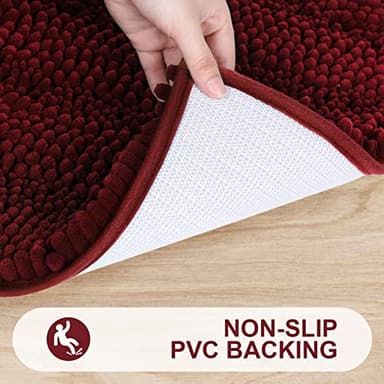 Grandaily Chenille Striped Bathroom Rugs 59x35, Extra Thick and Absorbent Bath Mats, Non-Slip Soft Plush Shaggy Shower Carpet, Machine Wash Dry, Bath Rug for Bathroom, Burgundy - Image 7