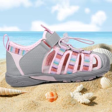 Apakowa Kids Girls Sandals Summer Outdoor Athletic Double Strap Closed-Toe Beach Sandals Sport (Toddler/Little Kid) - Image 6