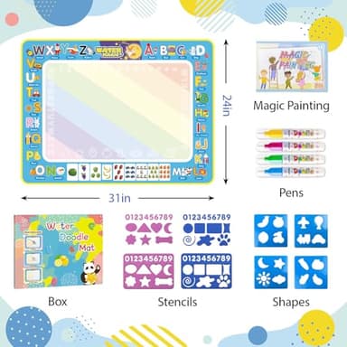 BlissfulBlend Water Doodle Mat Kids Mess Free Coloring Doodle Mat Toddlers Educational Toys for 3 4 5 6 7 8 Years Old with Magic Pens 2025 Educational Toys Birthday - Image 3