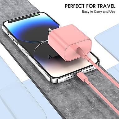 QZVOO iPhone 14 13 12 Charger Fast Charging with Cable 10 ft, Apple Fast Charger Cord with 20W Charger Block, USB C to Lightning Cable for iPhone 14 Pro Max /13/12/11/XS/SE/iPad/AirPods-Pink ZYH-J15 - Image 8