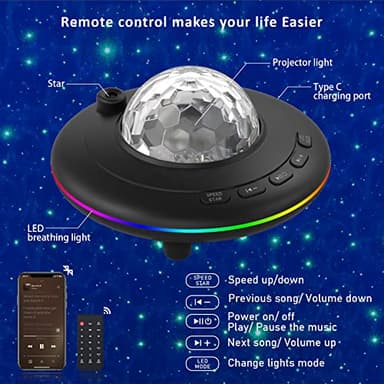 Mycket Star Projector, Galaxy Projector Light, Ocean Wave LED Night Light Lamp, Night Light Projector with Remote 360°Rotating Sleep Soothing Colors Changing Music Bluetooth Speaker Timer for Bedroom - Image 5