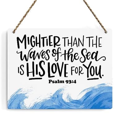 Inspirational Nautical Decor Mightier Than The Waves of The Sea Psalm 93:4 Scripture Wooden Hanging Sign Christian Gift for Baby Kids Girl Boy Nursery Teen Room Bible Verse Wall Art 10 x 8 Inches - Image 1