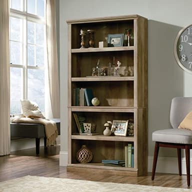Sauder 5 Tier Book Shelf Wooden Bookcase Multipurpose Bookshelf for Home Office, Living Room, in Lintel Oak - Image 2