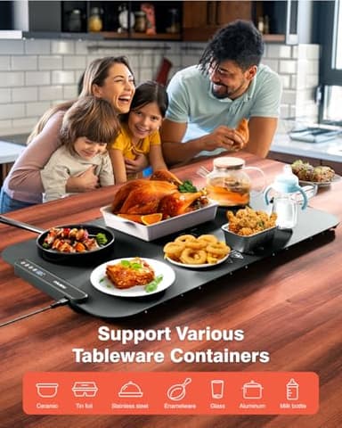 Food Warming Mat, iTRUSOU 27.5x16'' Electric Warming Tray with 7 Temp-Settings, Switchable Fahrenheit/Celsius, 99h Timer, Foldable Food Warmer Keep Food Warm at Buffet, Party, Sabbath, Daily Use - Image 5