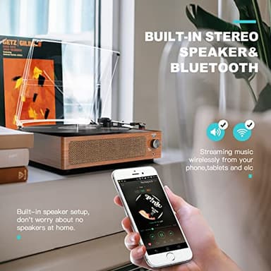 Vinyl Record Player with Speakers Vintage Turntable for Vinyls Records Belt-Driven Turntables 3-Speed Bluetooth Playback Headphone AUX RCA Line LP Vinyls Players for Sound Enjoyment Retro Brown - Image 4