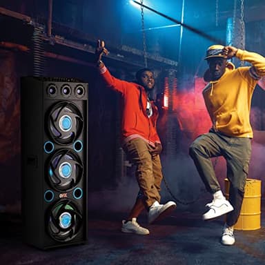 QFX SBX-412300BT TWS Bluetooth Triple 12” Woofer Triple 1” Tweeter Recording High-Performance PA Cabinet Speaker with 10-Band Graphic EQ, 2 Microphone Inputs, Guitar Input, and AUX Input, Blue - Image 11