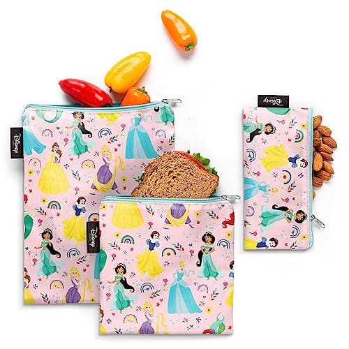 Simple Modern Disney Reusable Snack Bags for Kids | Food Safe, BPA Free, Phthalate Free, Polyester Zip Pouches | Washable & Refillable Sandwich Bag | Ellie Collection | 3 pack | Princess Rainbow - Image 1