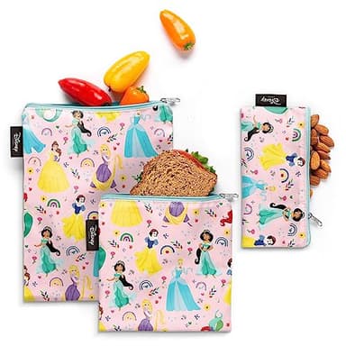 Simple Modern Disney Reusable Snack Bags for Kids | Food Safe, BPA Free, Phthalate Free, Polyester Zip Pouches | Washable & Refillable Sandwich Bag | Ellie Collection | 3 pack | Princess Rainbow - Image 1