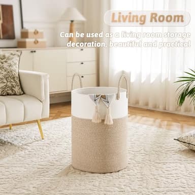 Artfeel Laundry Basket,Woven Cotton Rope Laundry Hamper,60L for Decor Storage of Dirty Clothes,Toys and Blankets in Bathroom,Baby Room and Living Room - Image 5