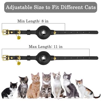 OOPSDOGGY Leather AirTag Cat Collar with Bell - Non Breakaway Kitten Collar with Apple Air Tag Holder - Lightweight GPS Pet Collars for Girl Boy Cats, Small Dogs, Puppies (Black) - Image 4