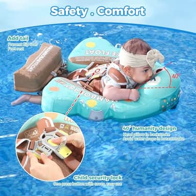 Mambobaby Non-Inflatable Baby Pool Float with Tail and Canopy UPF 50+ Sun Protection No Flip Over Infant Swim Float Skin-Friendly Mambo Float Swim Trainer Solid Baby Swimming Ring Aged 3-24 Months - Image 5