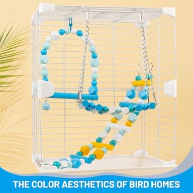 HASSLICKIT Wooden Ladders Bird Swing, Bird Cage Accessories, Climbing Hanging Cage Stands Colorful Toys for Budgerigar, Parakeet, Conure, Cockatiel, Mynah, Love Birds, Finches, BLUE,YELLOW - Image 8