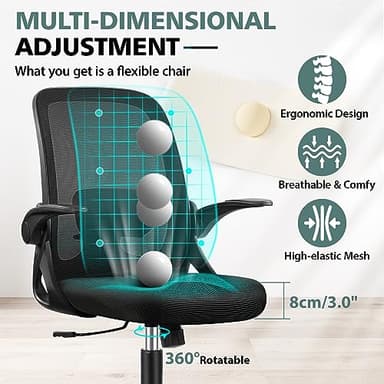 Winrise Office Chair Ergonomic Desk Chairs with Lumbar Support and Flip-up Arms, Comfortable Breathable Mesh Computer Executive Chair with Swivel Task, Adjustable Height 4'', Home - Black - Image 6