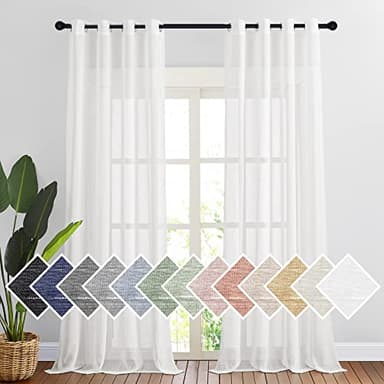 NICETOWN White Linen Sheer 90 inch Curtains, Privacy Chic Linen Blend Window Treatment Semi Sheer Privacy with Light Filtering Drapes for Bedroom/Living Room, W52 x L90, 2 Panels - Image 1